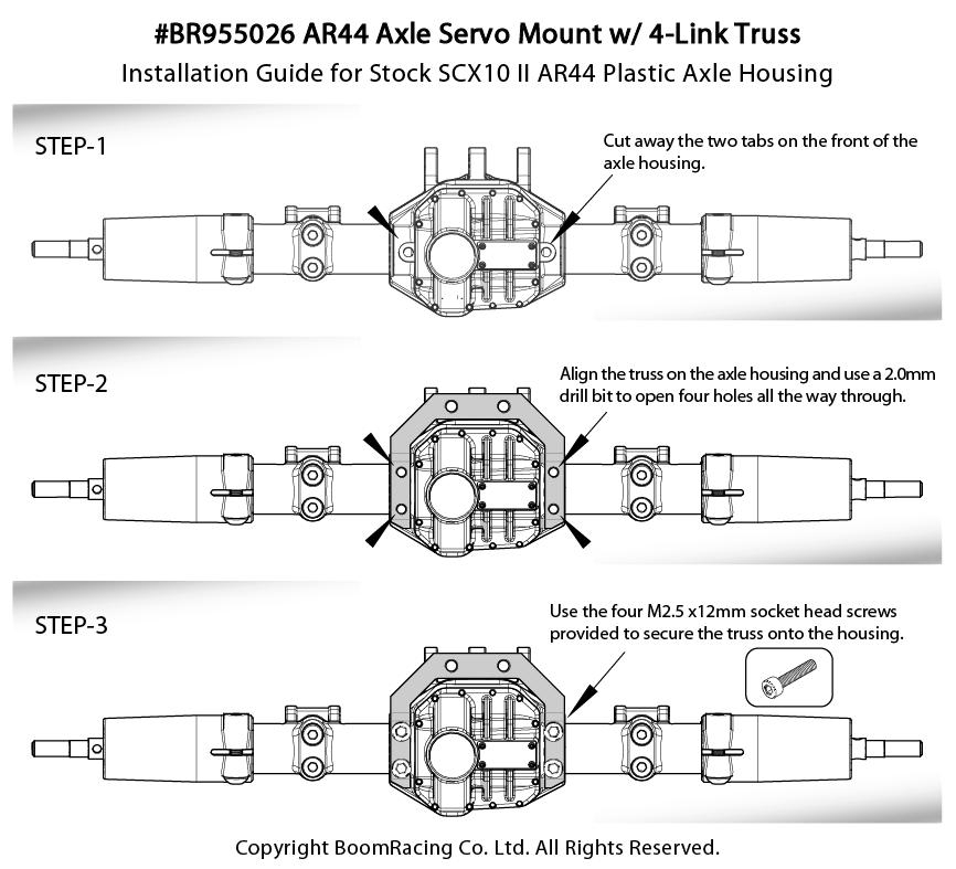 Boom Racing AR44 Axle Mounted Servo Conversion Kit w/ 4Link Truss