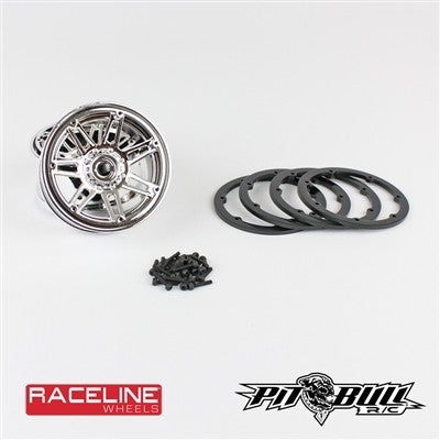 PitBull 2.2 RACELINE #931 INJECTOR SCALE - BEADLOCK WHEELS/ CHROME, BLACK RINGS (INCLUDES 2WHEELS, 4RINGS, 28 SCREWS)