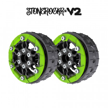 ProCrawler Stonerockr™ V2 Pro F6 By Pierre Silva 1.9in LCG Offset Wheel Set /w Flatgekko™ Green Front Ring (2pcs) No hex