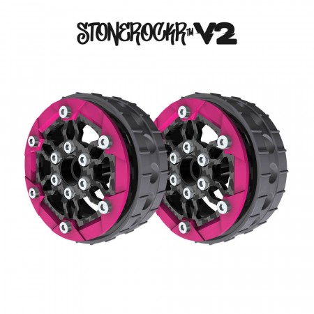 ProCrawler Stonerockr™ V2 Pro F6 By Pierre Silva 1.9in LCG Offset Wheel Set /w Fluo Pink Front Ring (2pcs) No hex hub