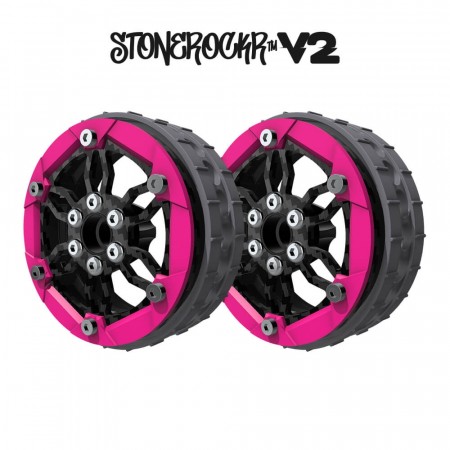 ProCrawler Stonerockr™ V2 Pro F6 By Pierre Silva 2.2in LCG Offset Wheel Set /w Fluo Pink Front Ring (2pcs) No hex hub