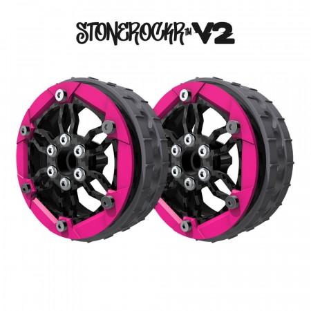 ProCrawler Stonerockr™ V2 Pro F6 By Pierre Silva 2.2in LCG Offset Wheel Set /w Fluo Pink Front Ring (2pcs) No hex hub