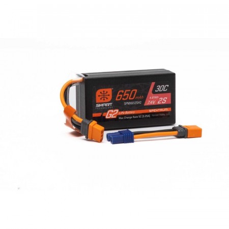 Spektrum Accessories 7.4V 650mAh 2S Smart G2 Hardcase 30C LiPo: IC2