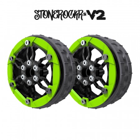 ProCrawler Stonerockr™ V2 Pro F6 By Pierre Silva 2.2in LCG Offset Wheel Set /w Flatgekko™ Green Front Ring (2pcs) No hex