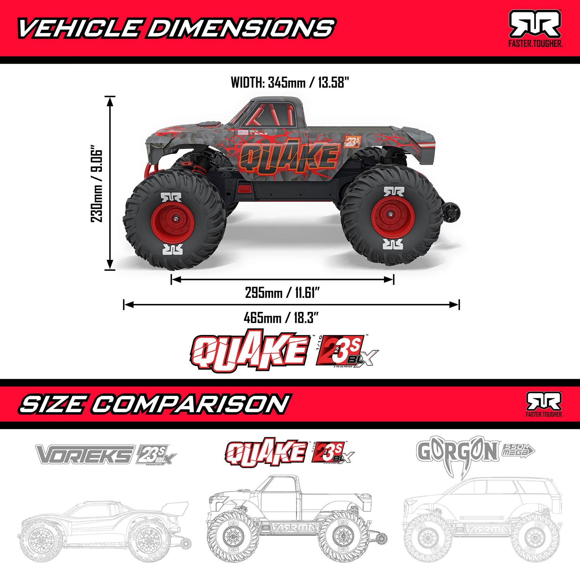 1/10 QUAKE 223S DSC 2WD RTR Brushless Monster Truck, Red